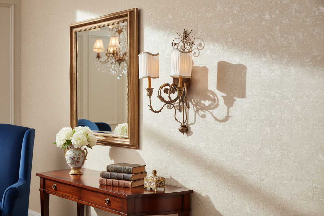 Traditional 2-Light Wall Sconce with Fabric Shades