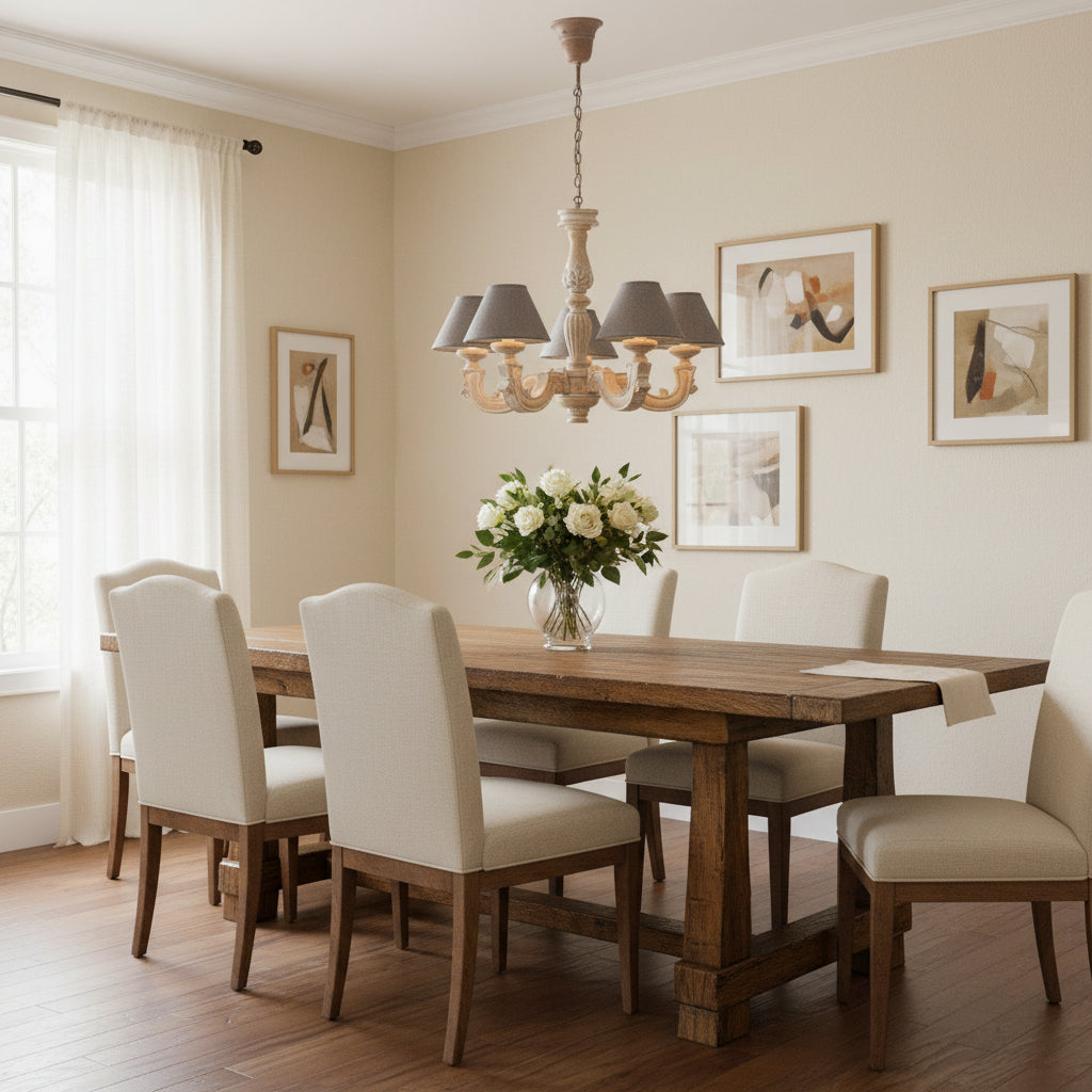 Classic Wood Chandelier with Fabric Shades
