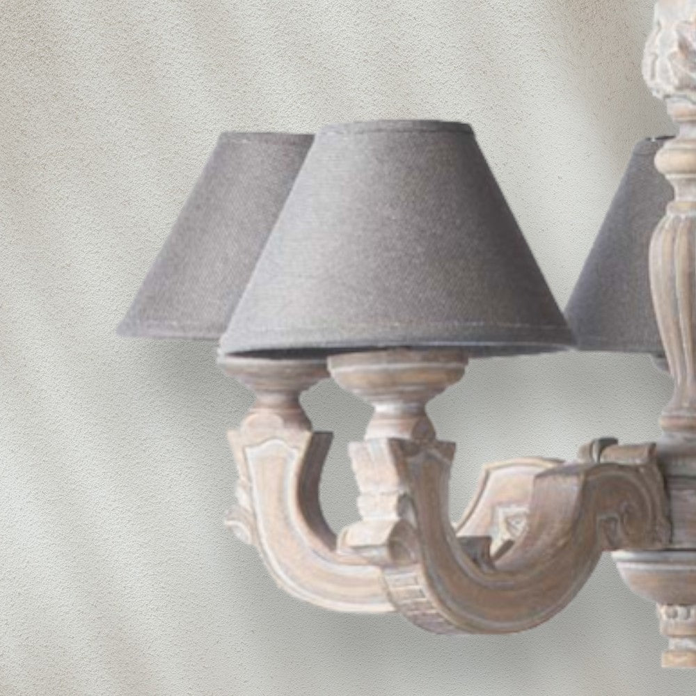 Classic Wood Chandelier with Fabric Shades