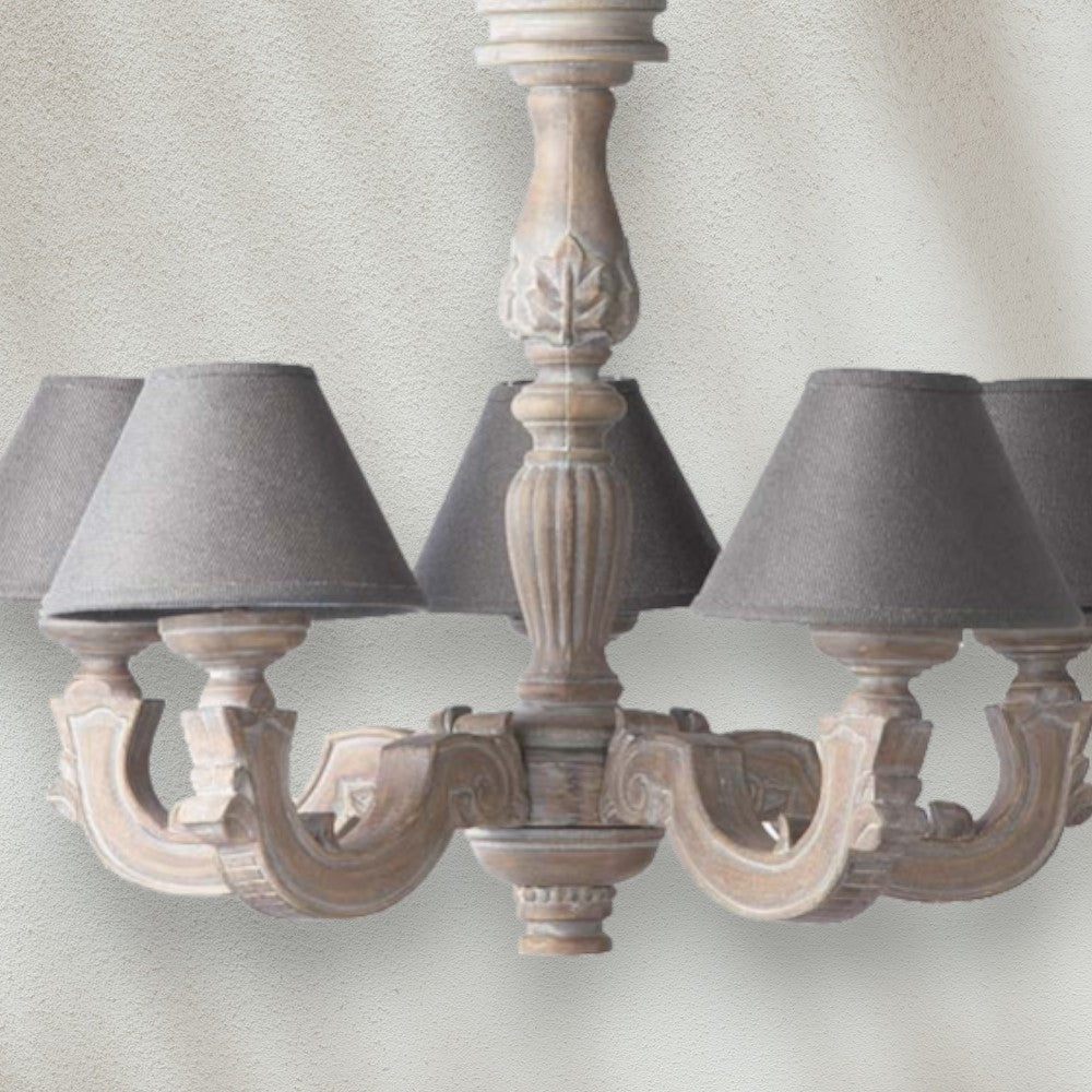 Classic Wood Chandelier with Fabric Shades