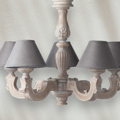 Classic Wood Chandelier with Fabric Shades