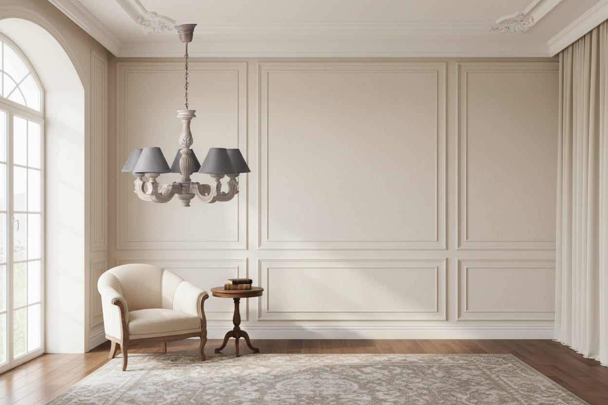 Classic Wood Chandelier with Fabric Shades