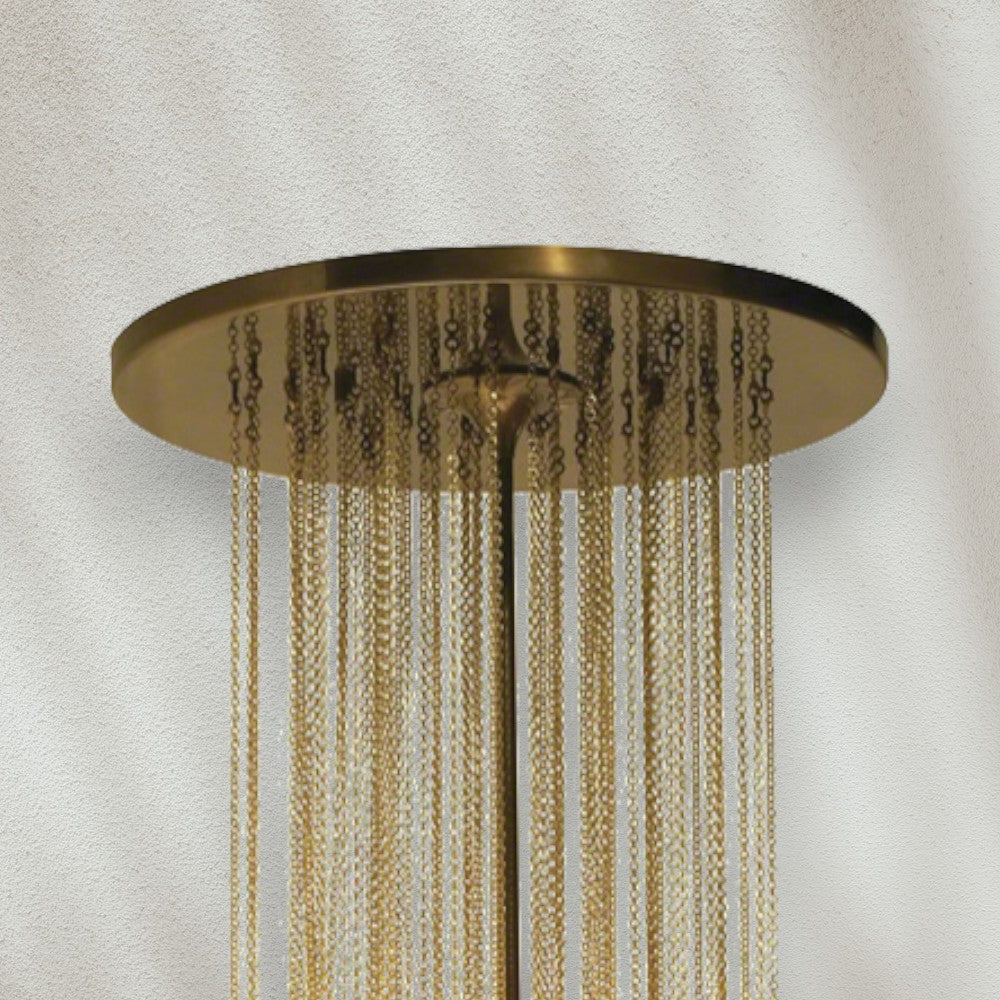 Modern Chandelier with Gold Chains and White Glass Shades