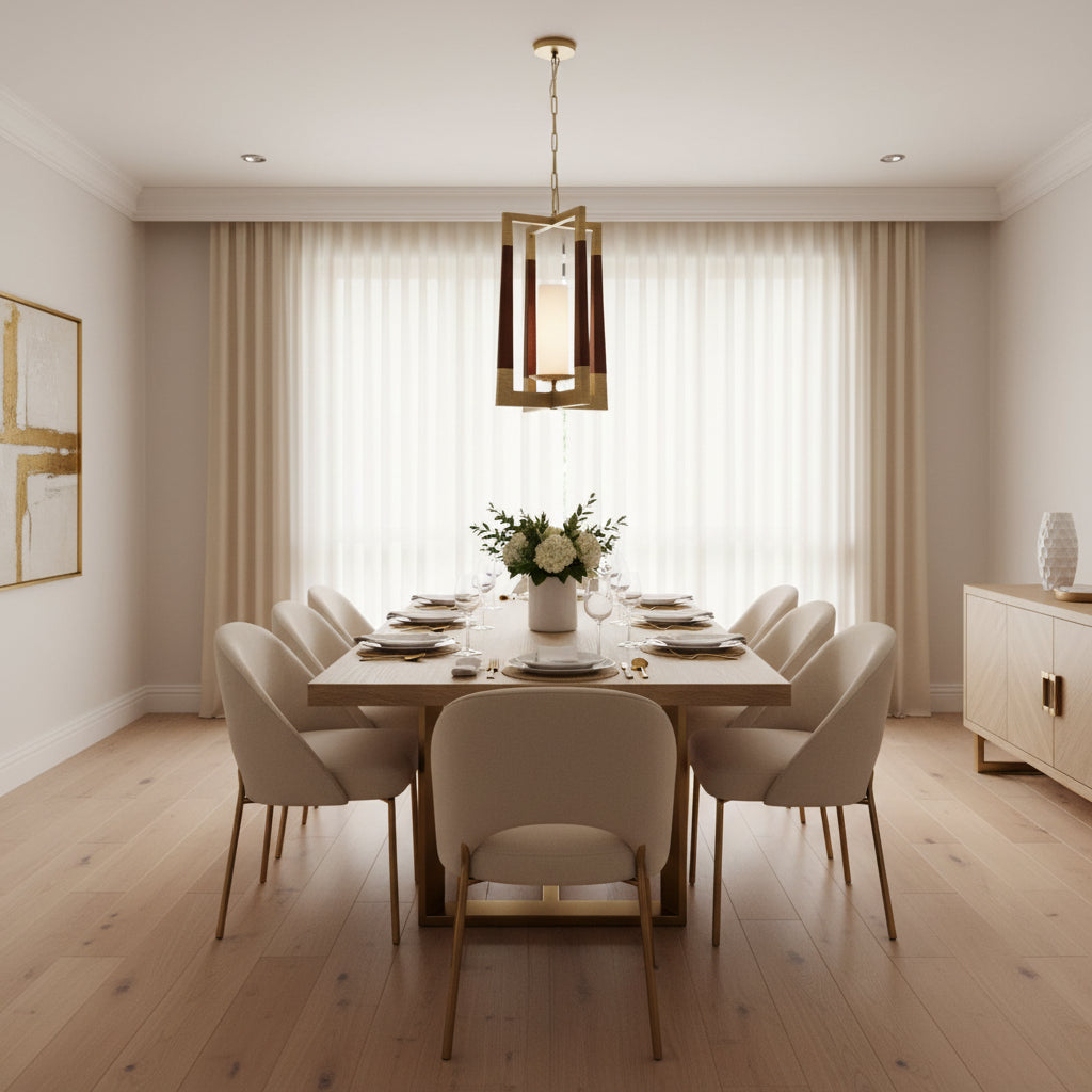 Modern Pendant Light with Wood and Metal Frame