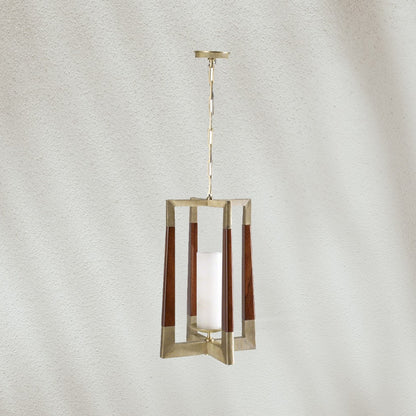 Modern Pendant Light with Wood and Metal Frame