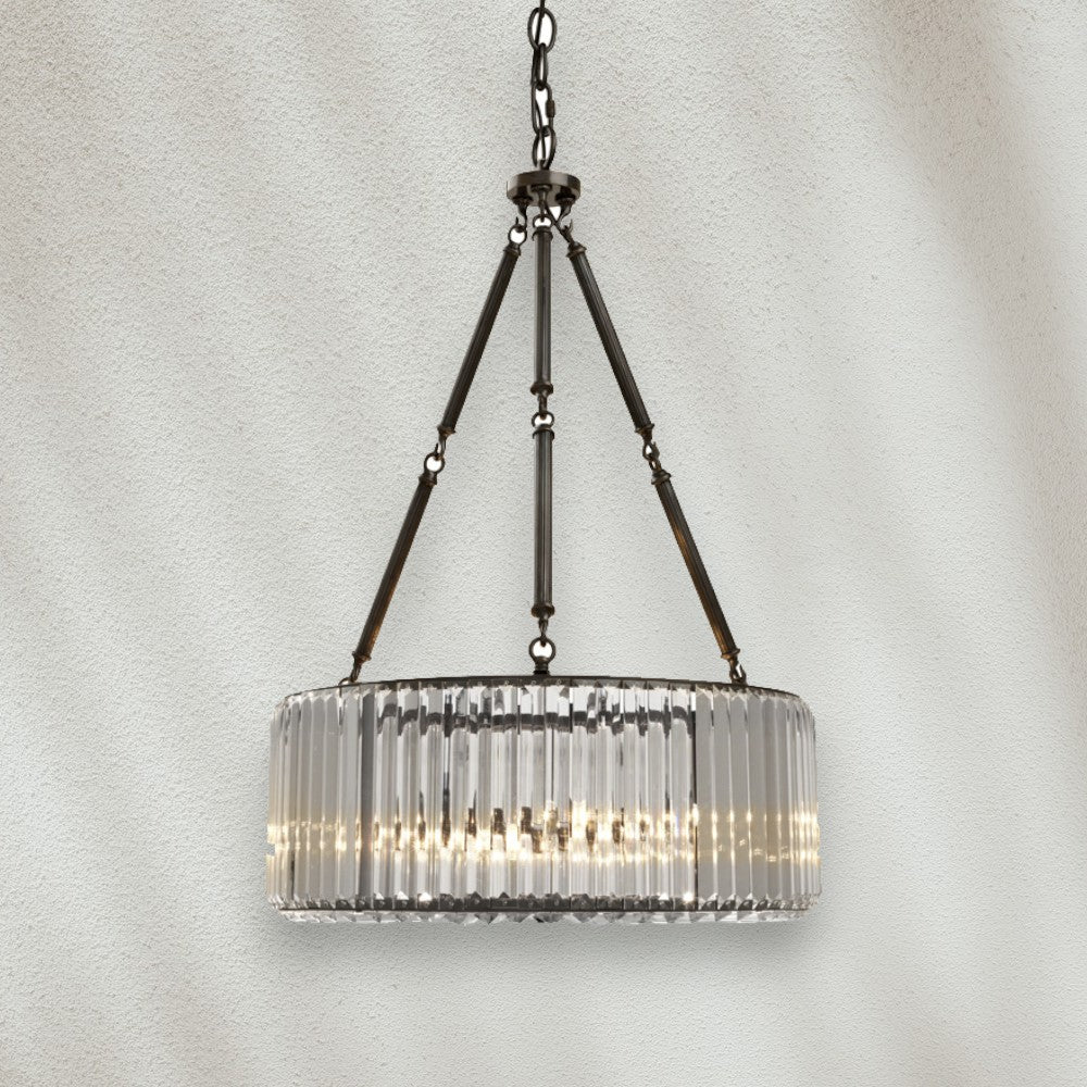 Modern Drum Glass Chandelier with Metal Frame