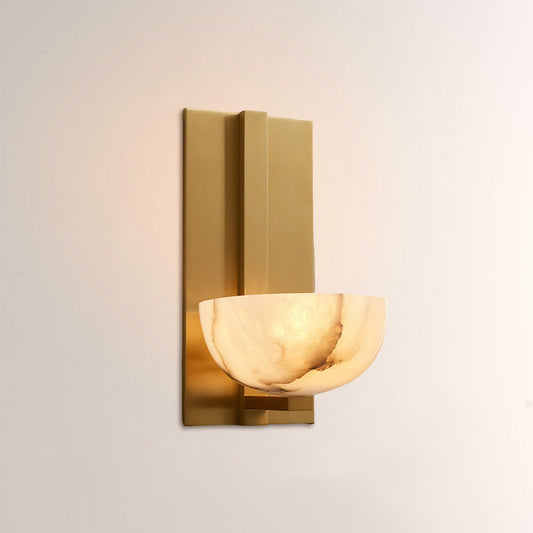 Briar Alabaster Bowl Wall Sconce with Brass Backplate