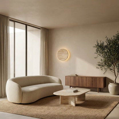 Lira Travertine Disc Outdoor Sconce