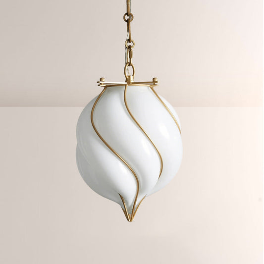 Mara Caged Opal Glass & Brass Small Pendant