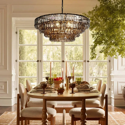 Ghiaccio Glass Round Chandelier 24" 36" 48" 60" - 3 - Tier 24"BronzeSmokeGILDLAMPS