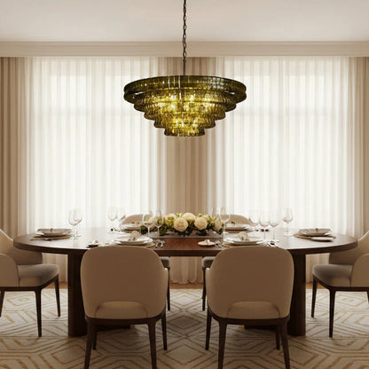 Ghiaccio Glass Round Chandelier 24" 36" 48" 60" - 6 - Tier 60"BronzeGreenGILDLAMPS