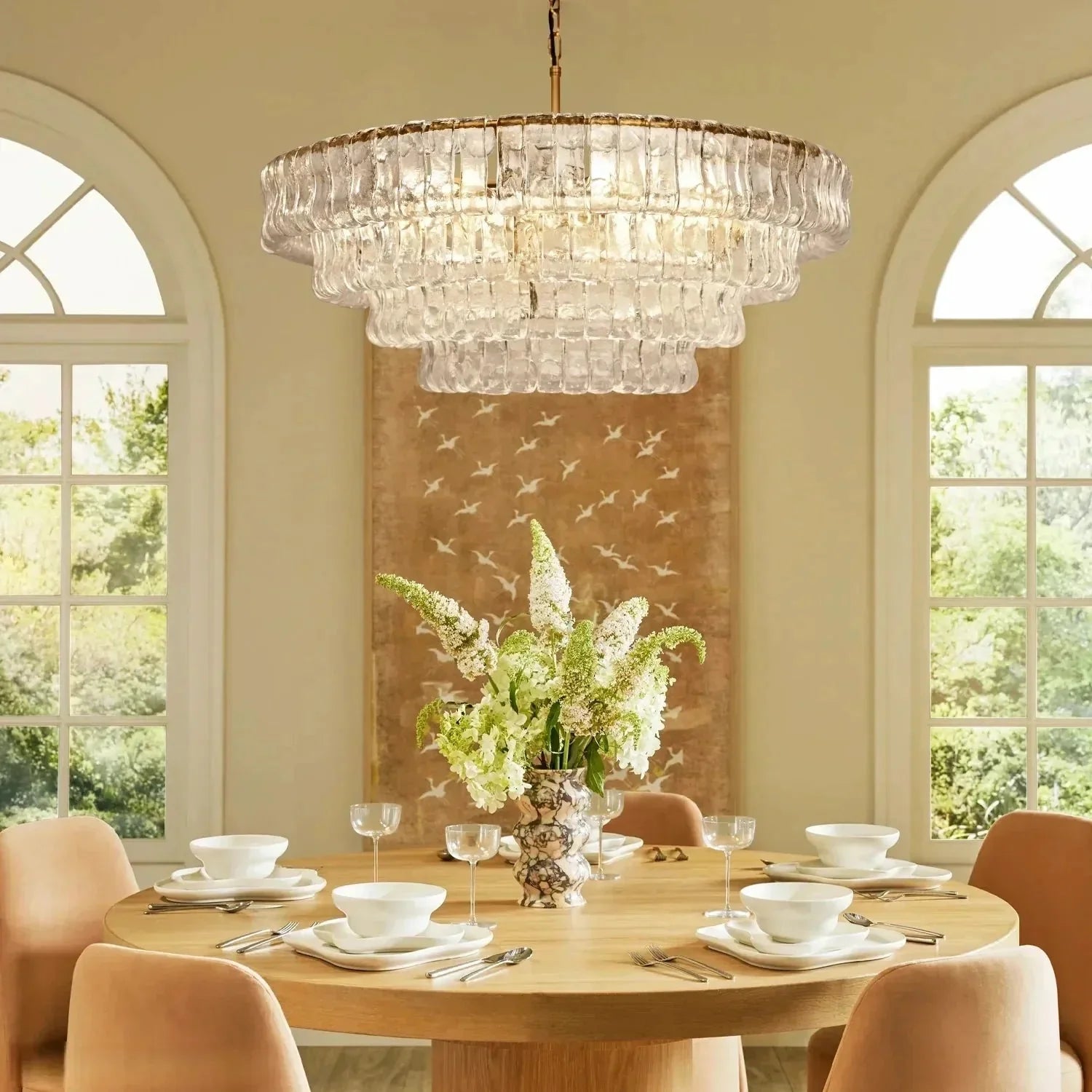 Ghiaccio Glass Round Chandelier 24" 36" 48" 60" - 3 - Tier 24"BronzeSmokeGILDLAMPS