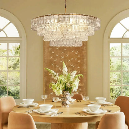 Ghiaccio Glass Round Chandelier 24" 36" 48" 60" - 3 - Tier 24"BronzeSmokeGILDLAMPS