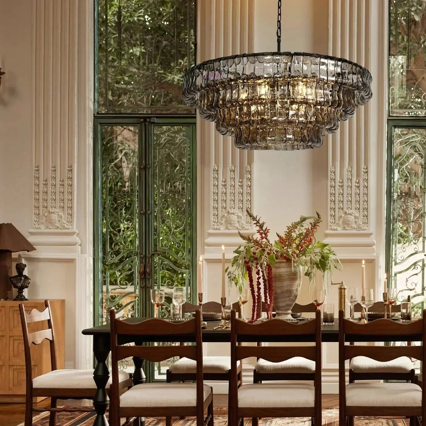 Ghiaccio Glass Round Chandelier 24" 36" 48" 60" - 3 - Tier 24"BronzeSmokeGILDLAMPS