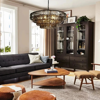 Ghiaccio Glass Round Chandelier 24" 36" 48" 60" - 3 - Tier 24"BronzeSmokeGILDLAMPS