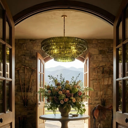Ghiaccio Glass Round Chandelier 24" 36" 48" 60" - 3 - Tier 24"BronzeGreenGILDLAMPS