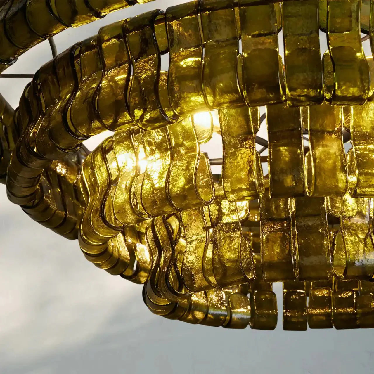 Ghiaccio Glass Round Chandelier 24" 36" 48" 60" - 3 - Tier 24"BrassSmokeGILDLAMPS