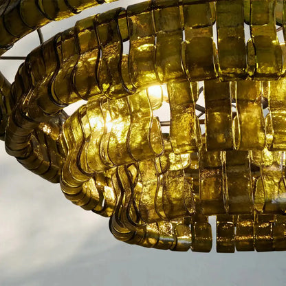 Ghiaccio Glass Round Chandelier 24" 36" 48" 60" - 3 - Tier 24"BrassSmokeGILDLAMPS