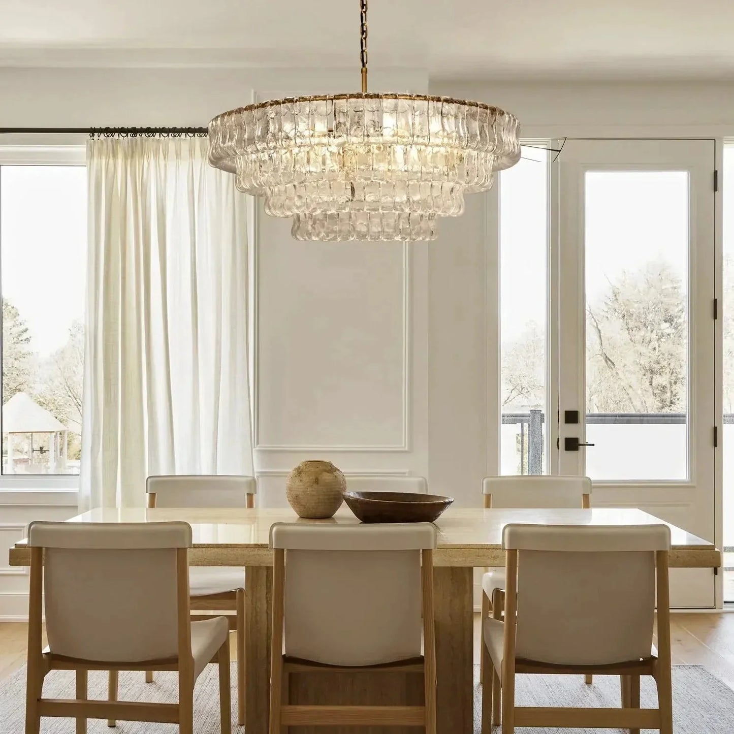 Ghiaccio Glass Round Chandelier 24" 36" 48" 60" - 3 - Tier 24"BrassClearGILDLAMPS